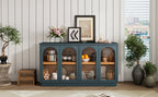 TREXM 4-Door Large Storage Buffet Cabinet with Glass Doors, Arched Cabinet with Adjustable Shelves for Kitchen, Dining Room and Living Room (Navy) - Grand Goldman Shop
