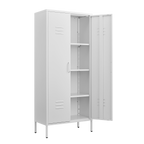 Modern Storage Cabinet with Adjustable Shelves, Magnetic Door Stopper, Aluminum Alloy Handles, and Breathable Design in White