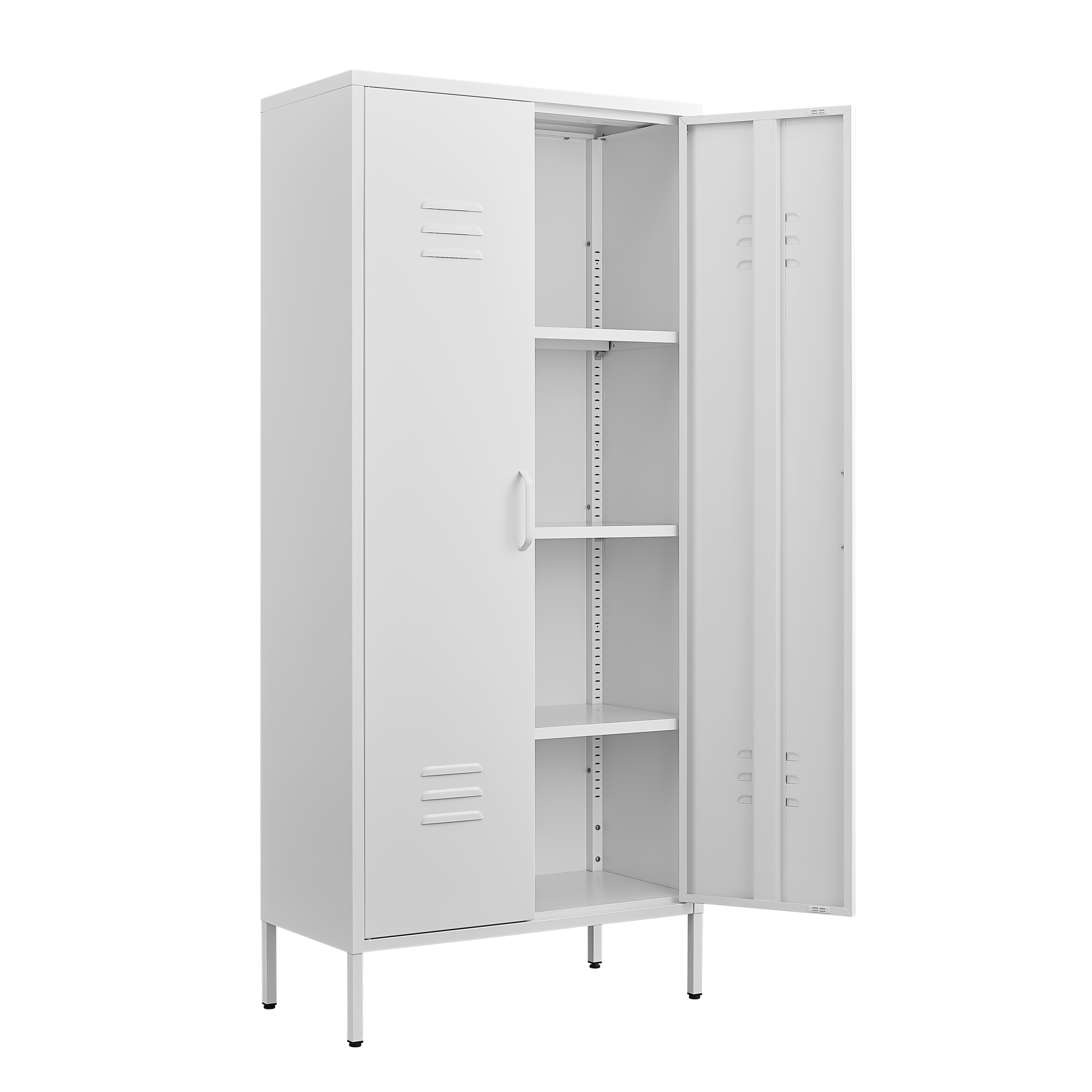 Modern Storage Cabinet with Adjustable Shelves, Magnetic Door Stopper, Aluminum Alloy Handles, and Breathable Design in White