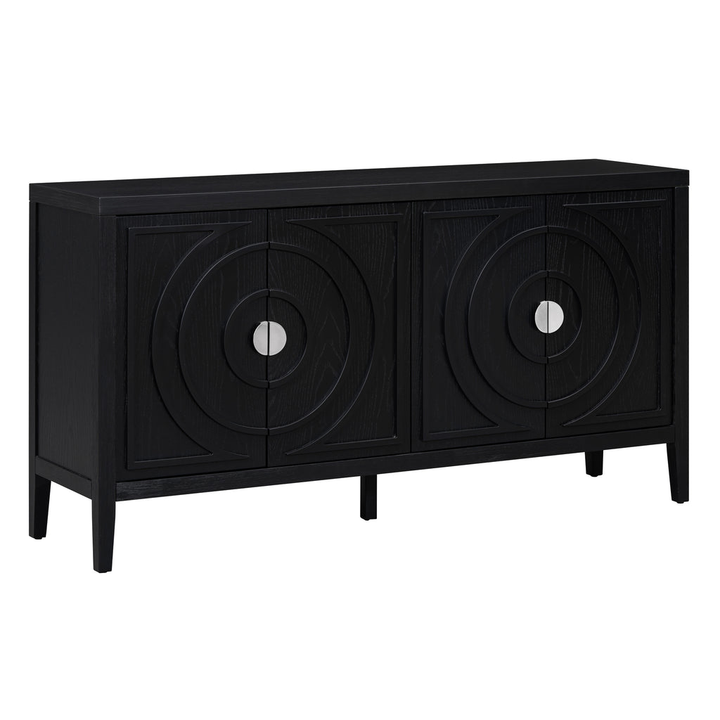 TREXM Retro Sideboard door with Circular Groove Design Round Metal Door Handle for Entrance, Dinning Room, Living Room (Black) - Grand Goldman Shop