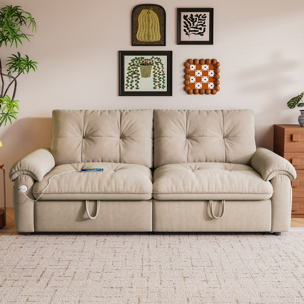 W3820S00025, a 77-inch convertible sofa bed, and a 2-in-1 piece suitable for both sitting and lying. Made of cloud-like fabric, it is applicable to living rooms, bedrooms and apart - Grand Goldman Shop