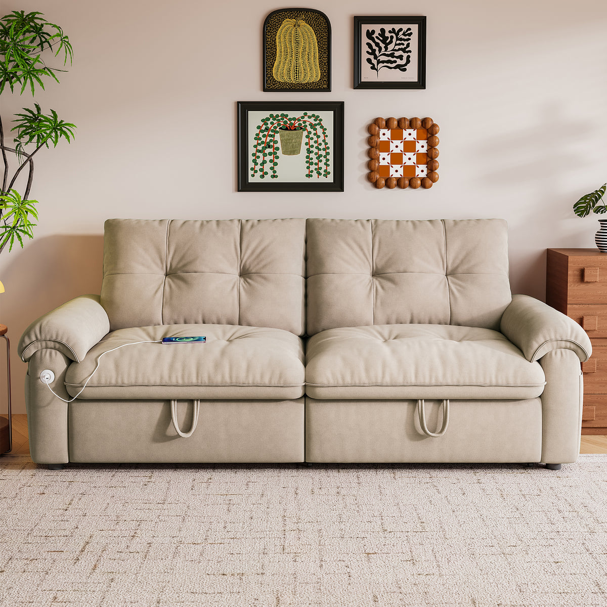W3820S00025, a 77-inch convertible sofa bed, and a 2-in-1 piece suitable for both sitting and lying. Made of cloud-like fabric, it is applicable to living rooms, bedrooms and apart - Grand Goldman Shop