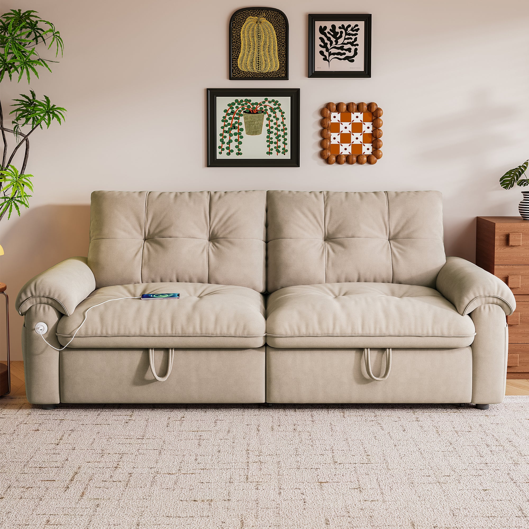 W3820S00025, a 77-inch convertible sofa bed, and a 2-in-1 piece suitable for both sitting and lying. Made of cloud-like fabric, it is applicable to living rooms, bedrooms and apart - Grand Goldman Shop