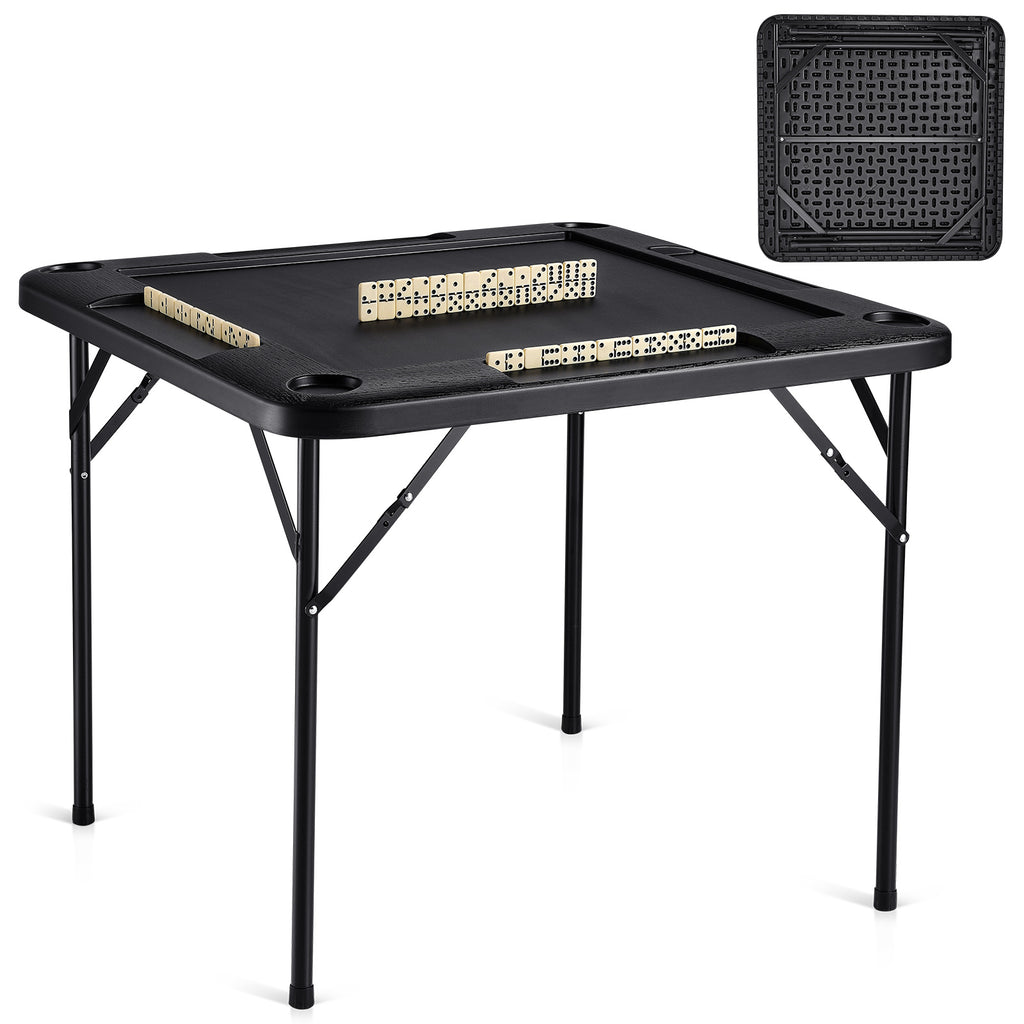 Mahjong Table 4 Player Folding Card Table & 4 Cup Holders Chip Trays Black | Premium Home Decor - Grand Goldman