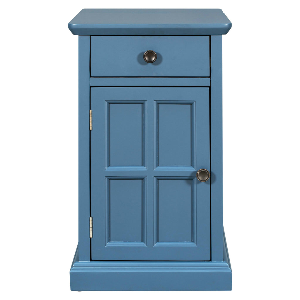 U-Can Classic Vintage Livingroom End Table Side Table with USB Ports and One Multifunctional Drawer with cup holders, Antique Navy (Old SKU: WF296294AAM) - Grand Goldman Shop