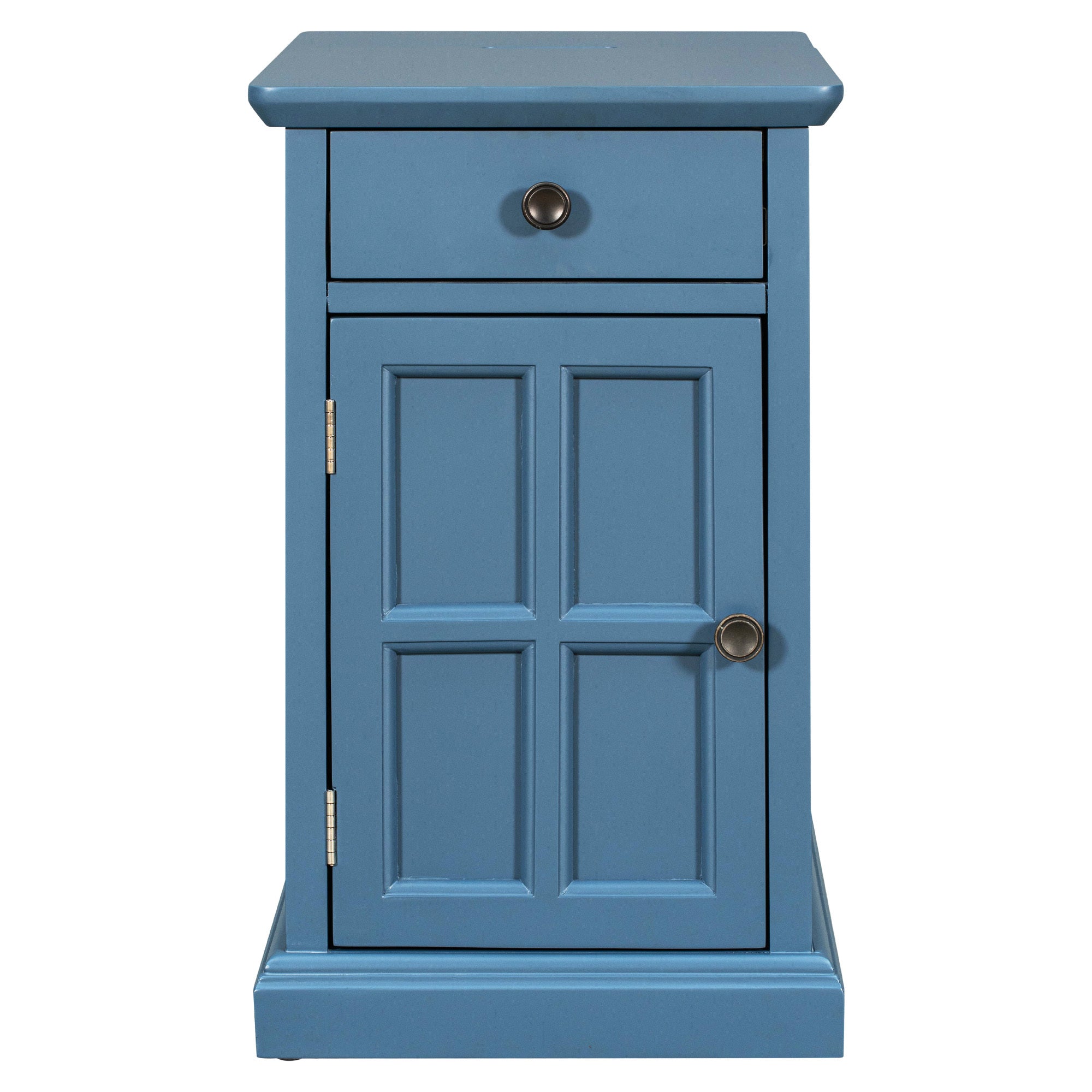 U-Can Classic Vintage Livingroom End Table Side Table with USB Ports and One Multifunctional Drawer with cup holders, Antique Navy (Old SKU: WF296294AAM) - Grand Goldman Shop