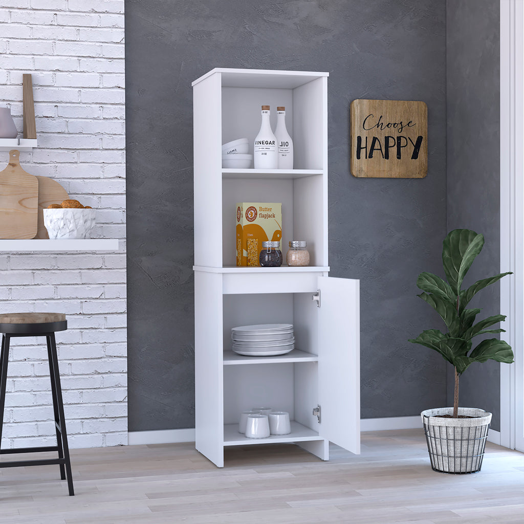 Eiffel Kitchen Pantry, Two External Shelves, Single Door Cabinet, Two Interior Shelves White -White | Premium Home Decor - Gr