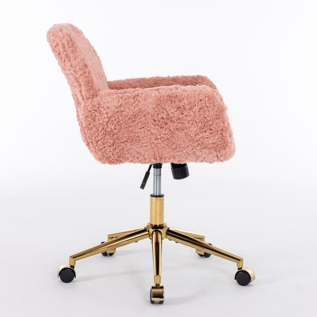 A&A Furniture Office Chair,Artificial rabbit hair Home Office Chair with Golden Metal Base,Adjustable Desk Chair Swivel Offic