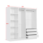 Doorless Wooden Storage Wardrobe for Dedroom with Shelves and 3 Drawers, White - Grand Goldman Shop