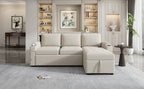 Convertible L-shaped Beige Sofa Couch with Storage, Cup Holders, USB Ports, Chenille Fabric - Grand Goldman Shop