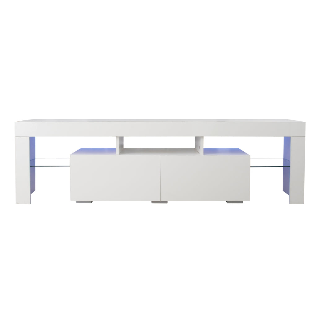 Modern White TV Stand, 20 Colors LED TV Stand w/Remote Control Lights - Grand Goldman Shop