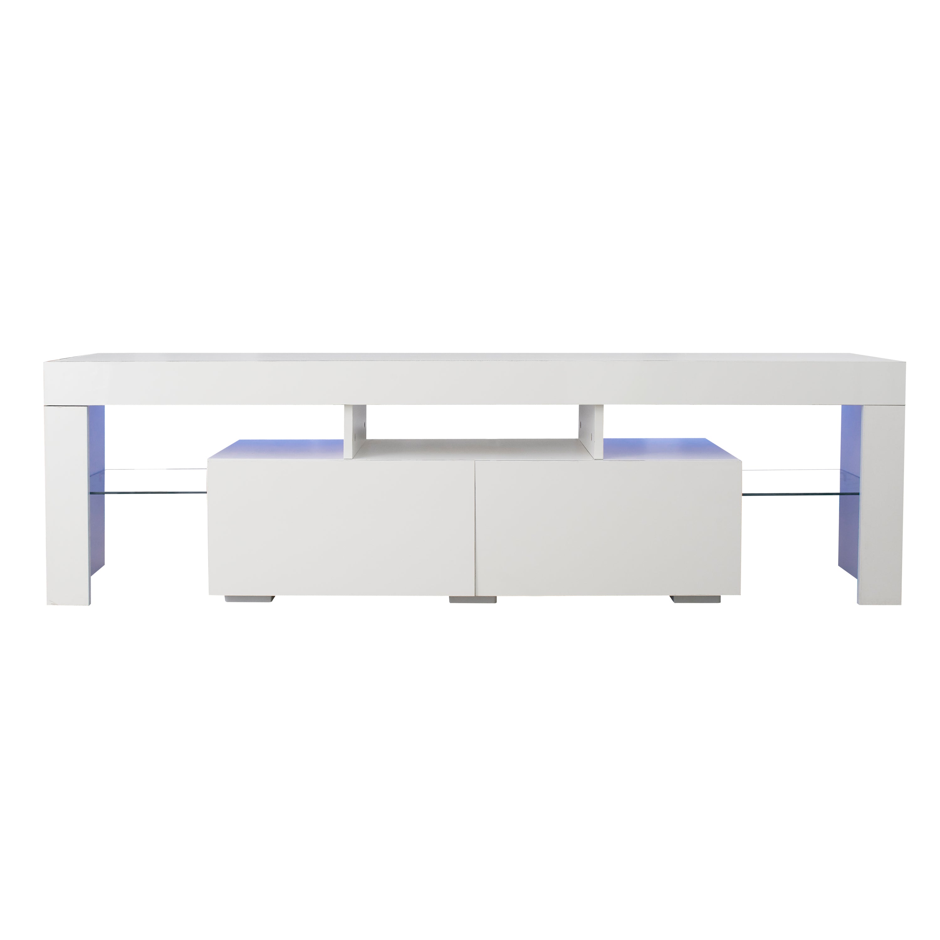 Modern White TV Stand, 20 Colors LED TV Stand w/Remote Control Lights - Grand Goldman Shop