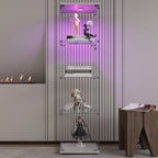 LED lights Glass Display Cabinet 4 Shelves with Door, Floor Standing Curio Bookshelf for Living Room Bedroom Office, 64.7'*16