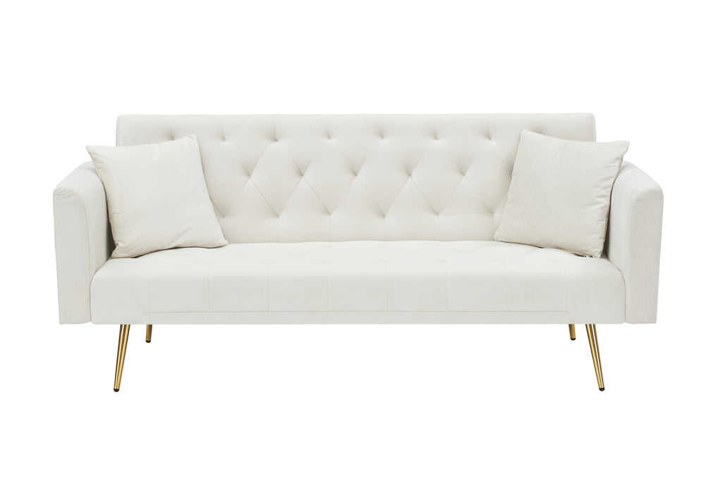 71 inch convertible love seat sofa, American retro beige velvet, suitable for small living room, bedroom, office - Grand Goldman Shop
