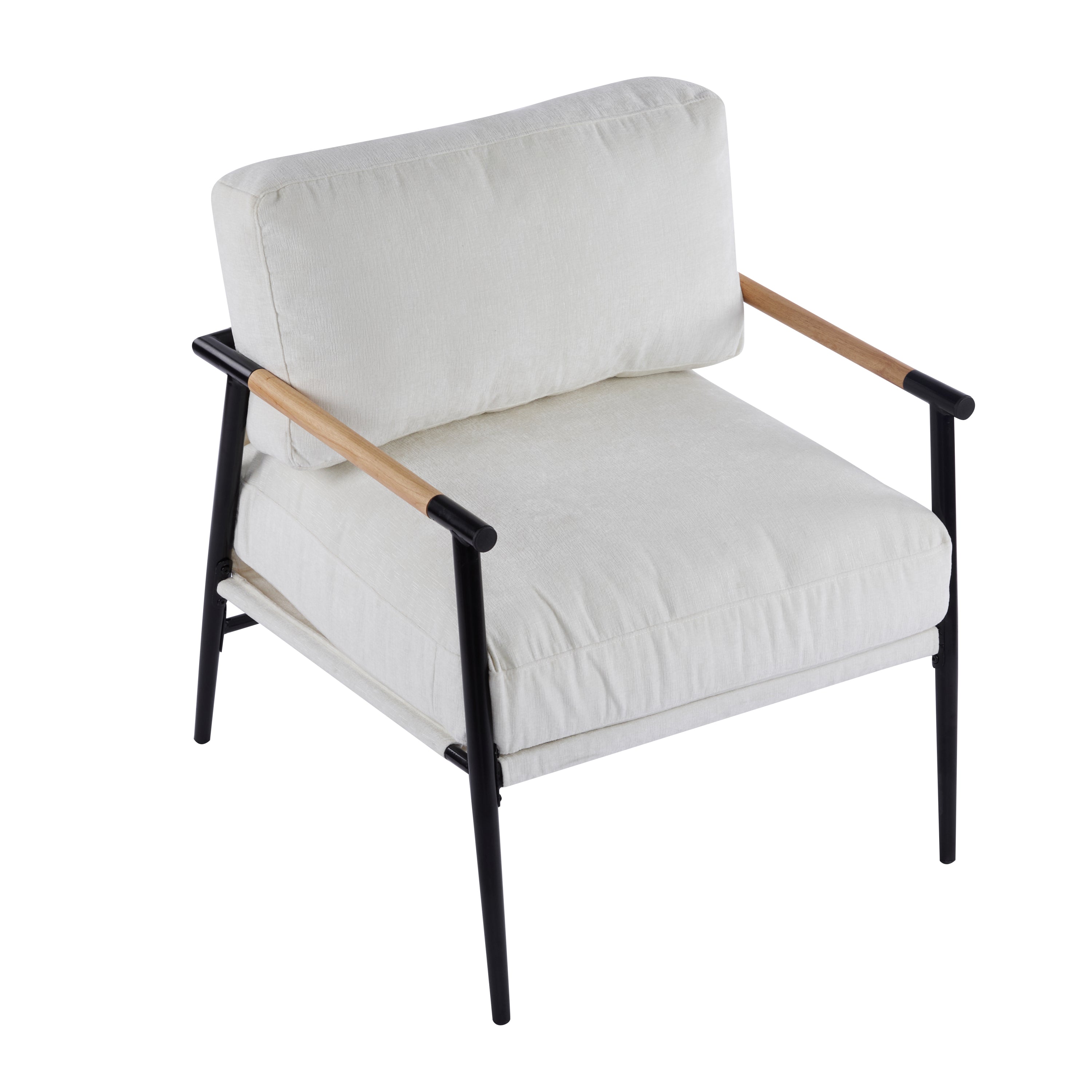 Modern Accent Chair with Plush Cushions, Metal Frame, Wooden Armrest - Cozy Seating for Living Room, Bedroom, Office - Grand Goldman Shop