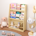 3 Tier Kids Book Shelf, Natural Finish MDF & Pine Wood Storage Rack for Playrooms, Bedrooms, and Classrooms | Premium Home De