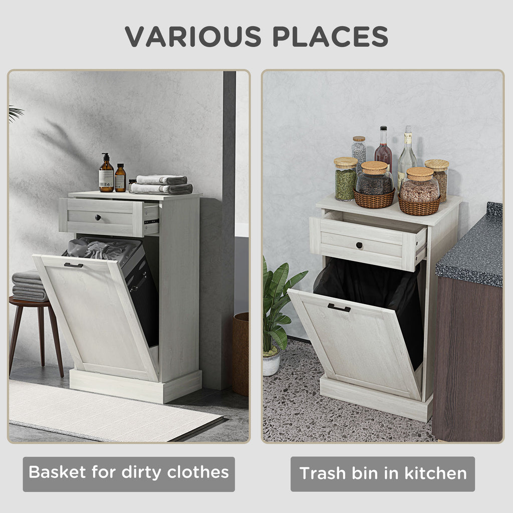 HOMCOM Kitchen Tilt Out Trash Bin Cabinet Free Standing Recycling Cabinet Trash Can Holder With Drawer, Light Gray - Grand Goldman Shop