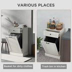 HOMCOM Kitchen Tilt Out Trash Bin Cabinet Free Standing Recycling Cabinet Trash Can Holder With Drawer, Light Gray - Grand Goldman Shop