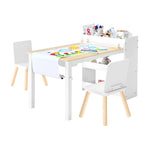Kids Art Table and Chair Set, Toddler Craft Table with 3 Tiers Storage Cabinet, Wooden Kids Activity Play Desk with 2 Chairs,