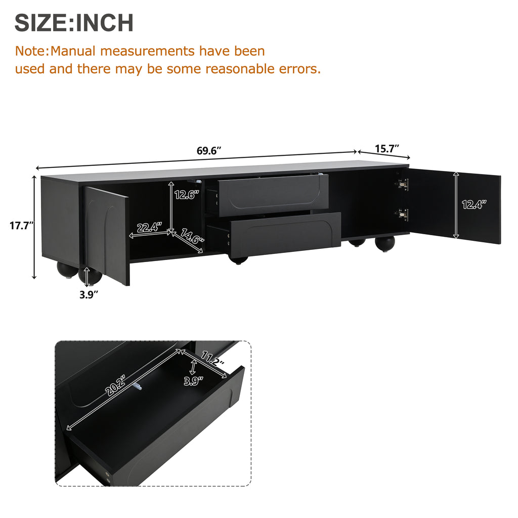 ON-TREND Cream Style TV Stand with Arched Doors & 2 Drawers for TVs up to 75', Minimalist Media Console with Rebound Device, Entertainment Center with 5 Iron Round Legs for Living Room, Bedroom, Black - Grand Goldman Shop