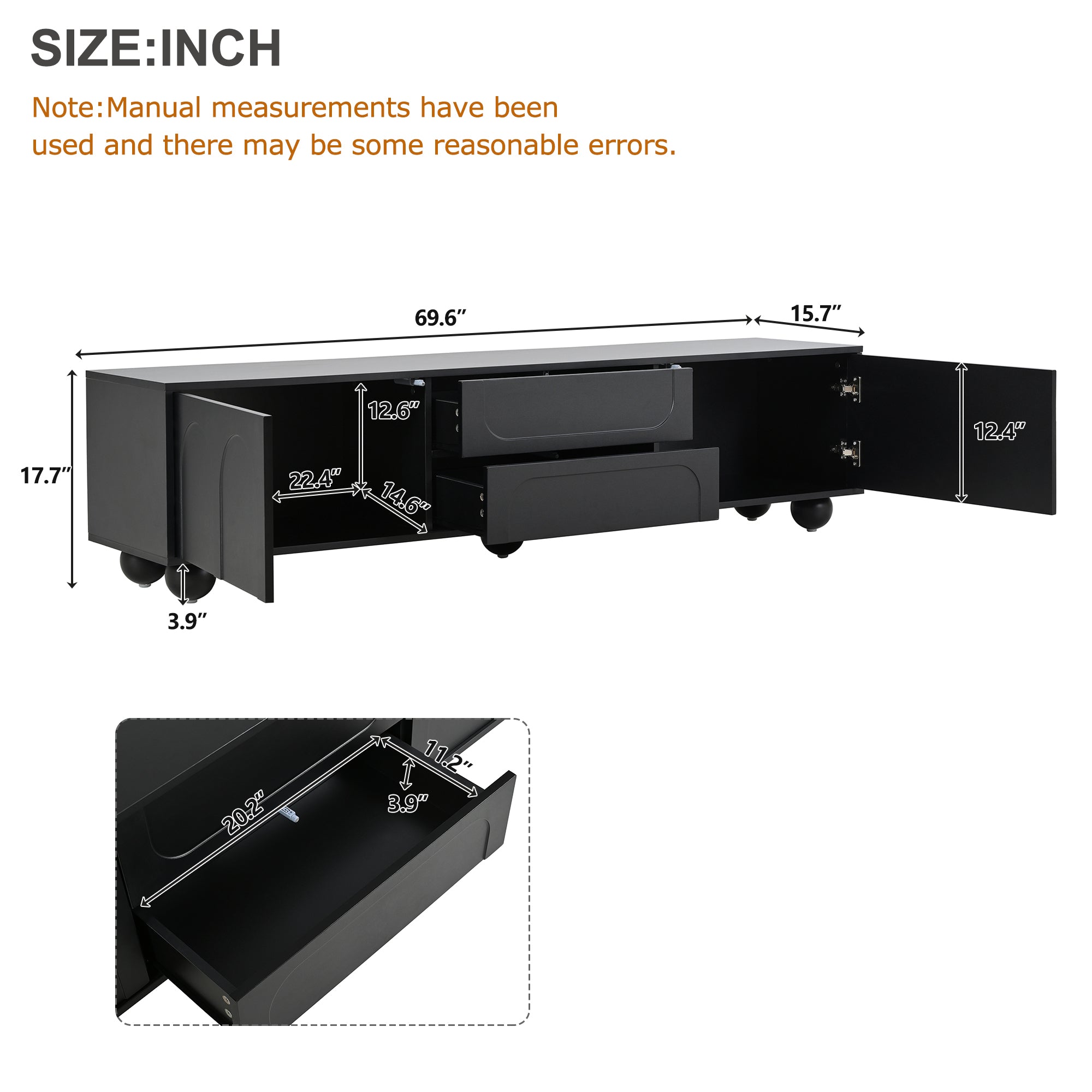 ON-TREND Cream Style TV Stand with Arched Doors & 2 Drawers for TVs up to 75', Minimalist Media Console with Rebound Device, Entertainment Center with 5 Iron Round Legs for Living Room, Bedroom, Black - Grand Goldman Shop
