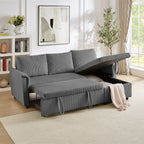 Loveseat Sofa with Chaise Lounge L-Shaped Modular Convertible Sofa with Storage Chaise, Corduroy Tufted Upholstered Sleeper Sectional Sofa,Pull Out Sleep Couch Bed and Reclining Backrest-Gray - Grand Goldman Shop