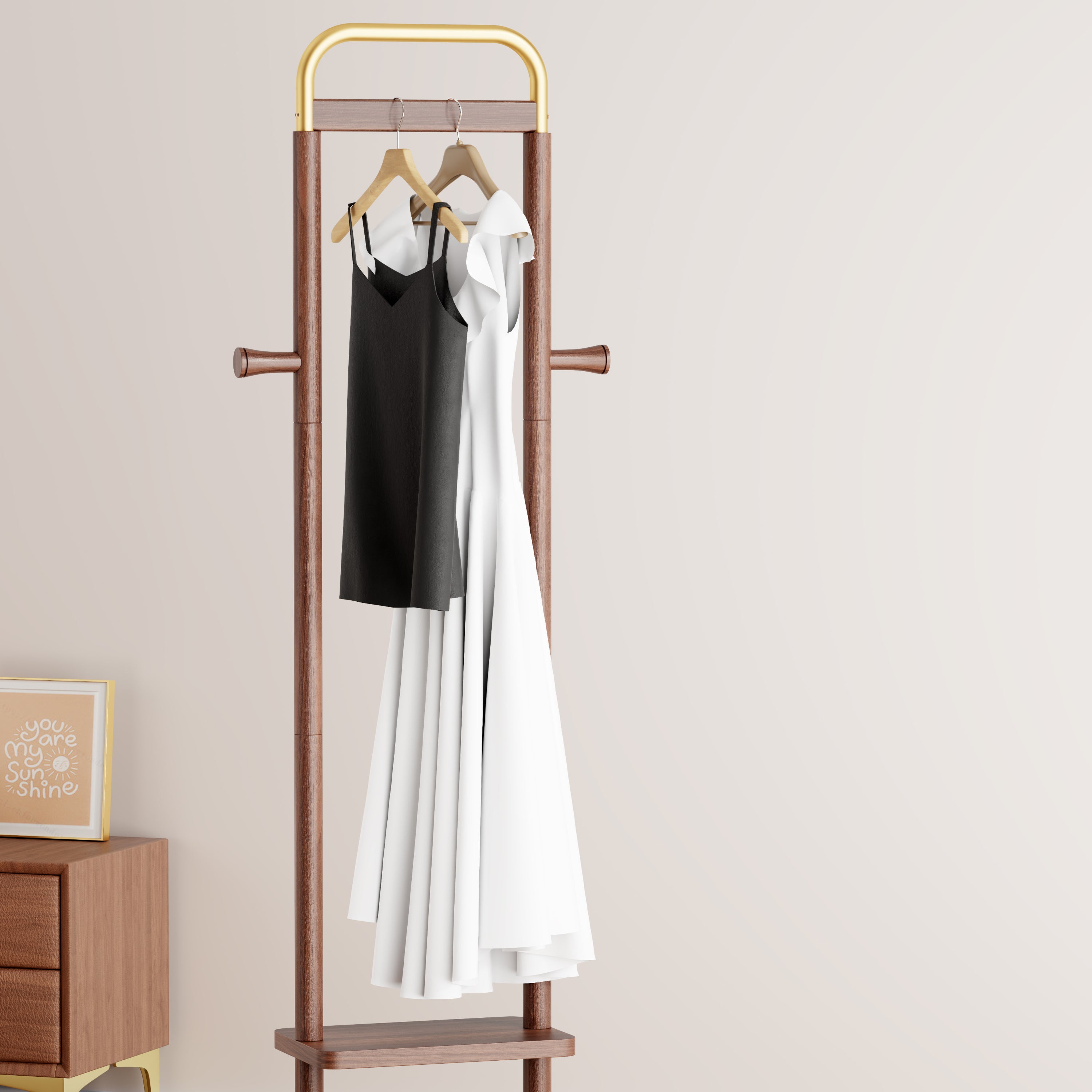 Coat Racks solid wood hanger 15.7* 11.8*71in Solid environmental protection easy to assemble beautiful can be placed in the bedroom/entrance/living room (Walnut) - Grand Goldman Shop