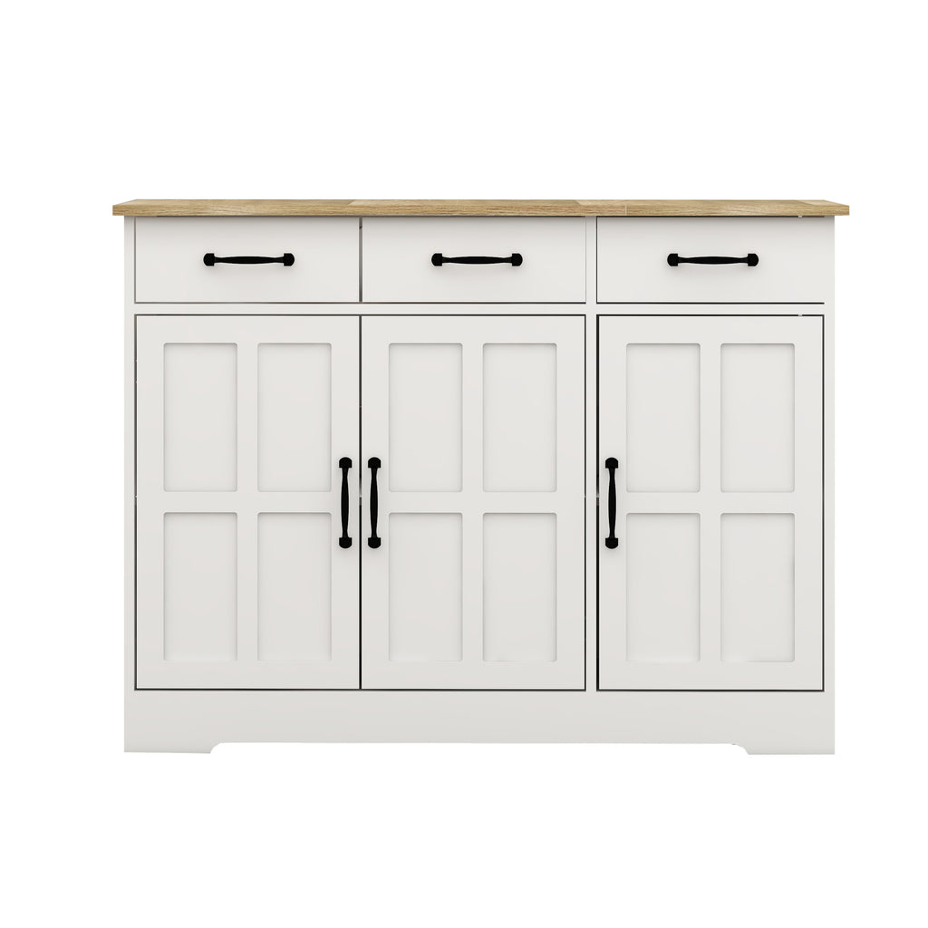 Farmhouse Buffet Cabinet Storage Sideboard with 3 Drawers and 3 Doors for Dining Living Room Kitchen Cupboard-White - Grand Goldman Shop
