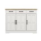 Farmhouse Buffet Cabinet Storage Sideboard with 3 Drawers and 3 Doors for Dining Living Room Kitchen Cupboard-White - Grand Goldman Shop