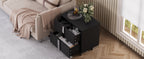 Modern End Table with Drawers, Elegant Nightstand with Metal Foot,Wood Bedside Table with Mirrored Metal Handles,Sofa Side End Table for Bedroom Living Room Office,Black - Grand Goldman Shop