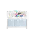Kids Bookshelf with 3 Tier Front-Facing Storage and 3 Fabric Bins, Wooden Toddler Bookcase for Playroom, Nursery, Bedroom – K