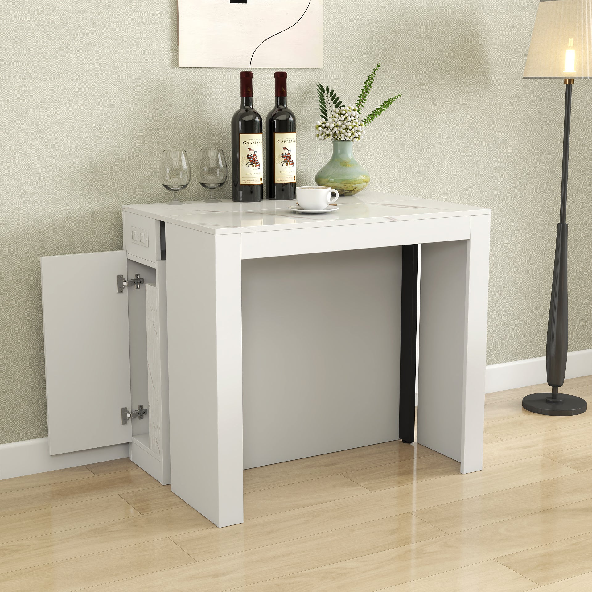 Modern Multifunctional Extendable Dining Table with Outlet, Space Saving Expanding Table with Storage for Party, Weddings, Meetings, Celebrations - Grand Goldman Shop