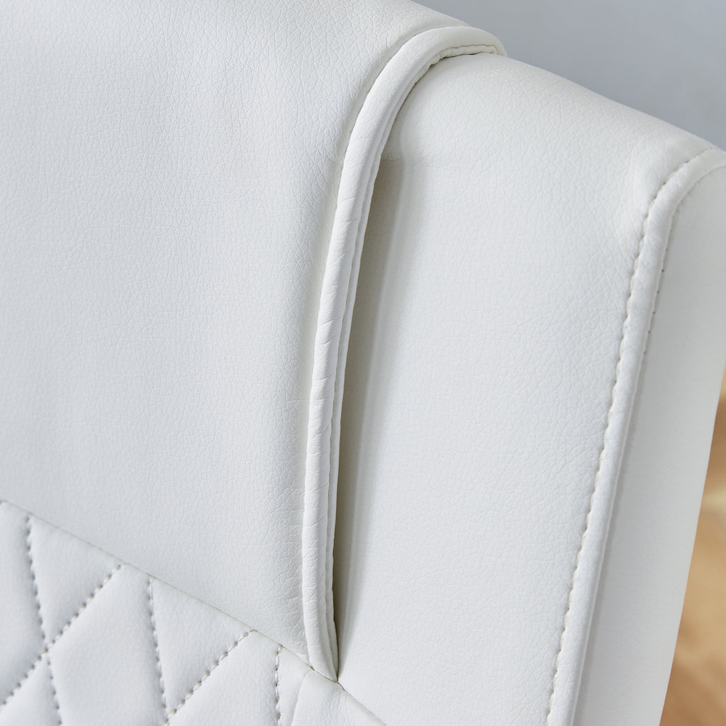 Modern Dining Chairs with Faux Leather Padded Seat Upholstered Chair with Metal Legs Design Set of 6 White PU - Grand Goldman Shop
