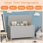 Kids Wooden Toy Box Storage with Safety Hinged Lid for Ages 2+ (Gray) | Premium Home Decor - Grand Goldman