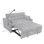 Modern Velvet Loveseat Futon Sofa Couch with Pullout Bed, Adjustable Backrest, Toss Pillows, Light Gray - Grand Goldman Shop