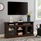 Modern TV Stand for up to 65 Inch TVs, Entertainment Center Farmhouse TV Cabinet Media Console Table with Glass Doors for Living Room, Brown 60'W*15.75'D*29'H - Grand Goldman Shop