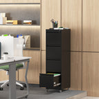 Black Heavy-Duty Metal 4 Drawer Locking Vertical File Cabinet with Wheels for Home & Office, 17.71'D x 15.16'W x 52.28'H - Gr