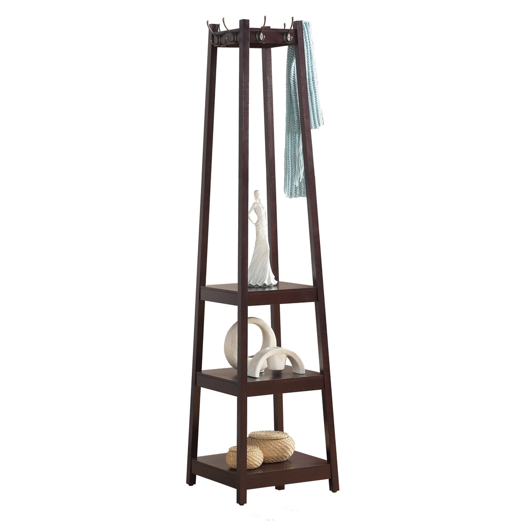 Vassen Coat Rack w/ 3-Tier Storage Shelves in Espresso Finish - Grand Goldman Shop