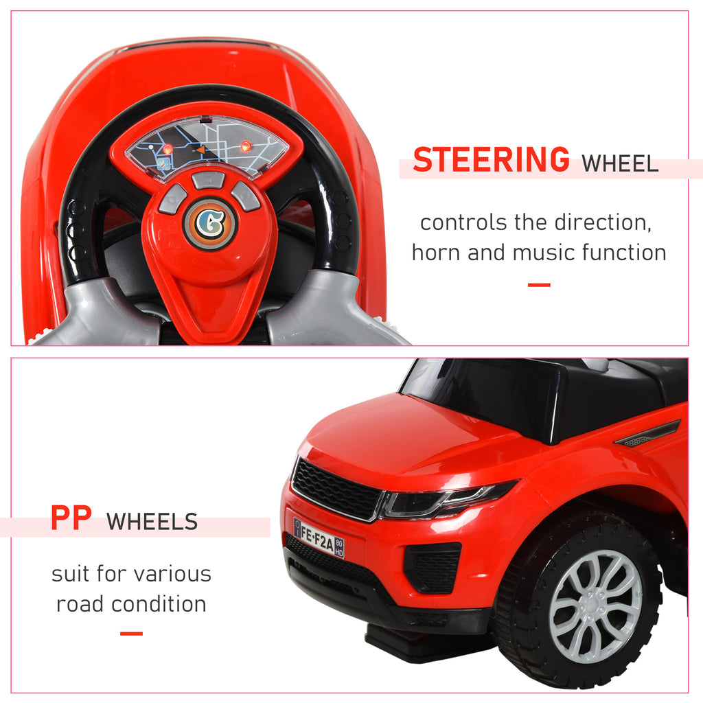 Aosom 2 In 1 Push Cars for Toddlers Kid Ride on Push Car Stroller Sliding Car with Horn Music Light Function Secure Bar Ride 