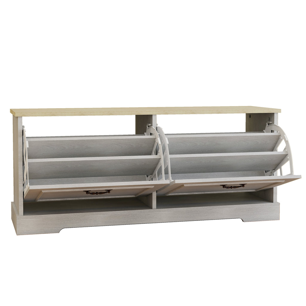Shoe Storage Bench with 2 Flip Drawers and Adjustable Shelf for Entryway, Hallway, Bedroom-Antique White - Grand Goldman Shop