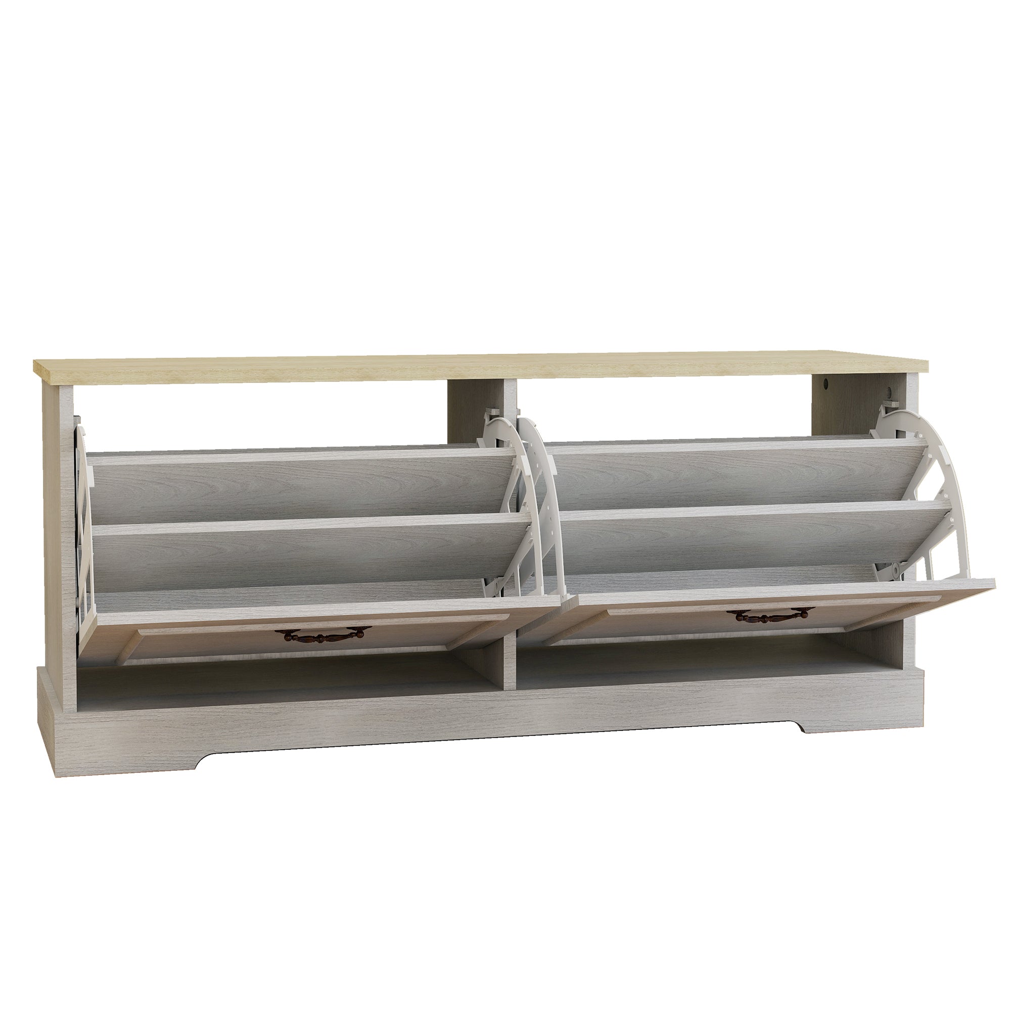 Shoe Storage Bench with 2 Flip Drawers and Adjustable Shelf for Entryway, Hallway, Bedroom-Antique White - Grand Goldman Shop