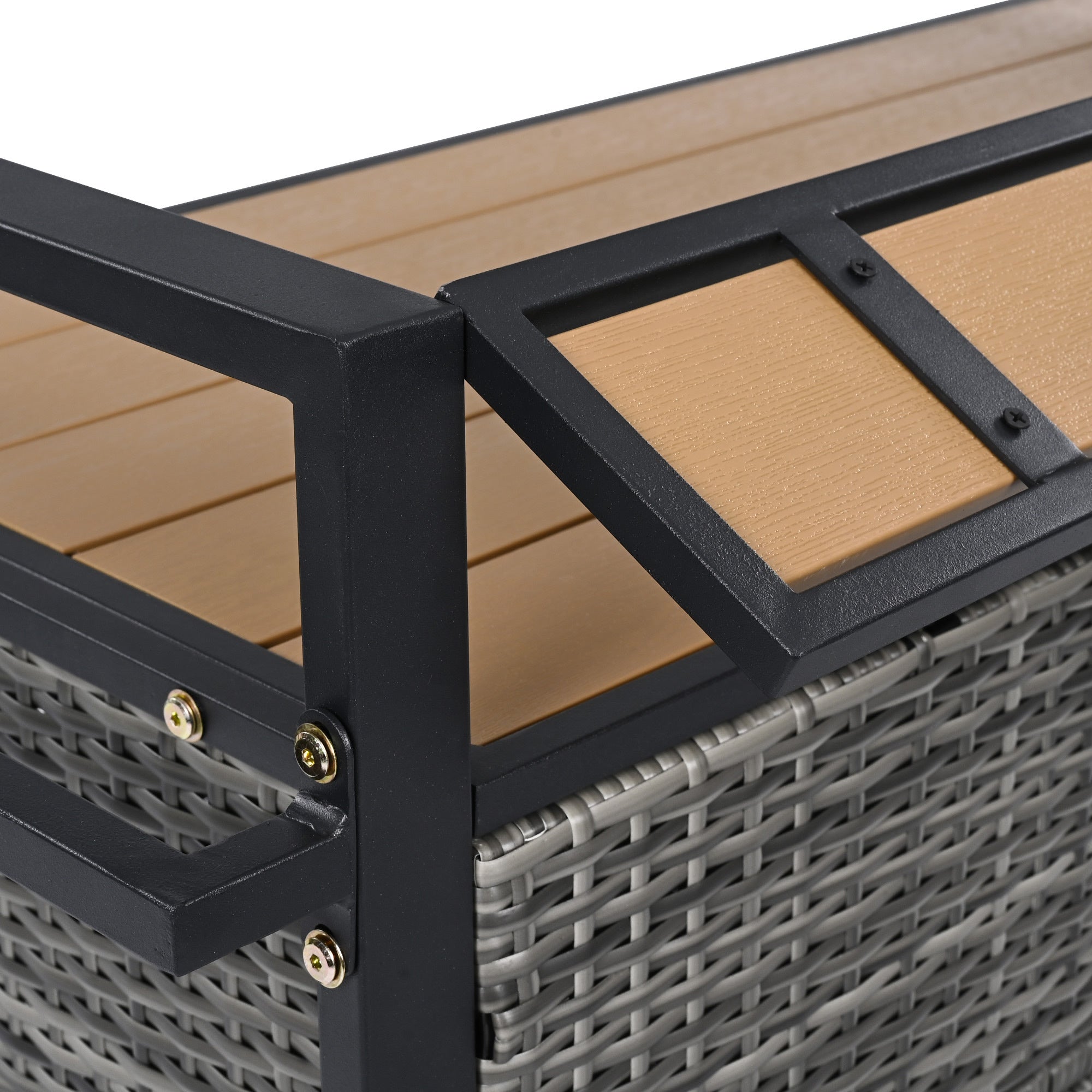 K&K 52.8'W Wicker Outdoor Grill Cart with Extended Plastic Wood Table Top, Rolling Kitchen Island on Wheels with Storage Cabinet, for Patio Backyard Garden Poolside, Double Handle Design, Grey - Grand Goldman Shop