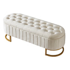 Elegant Upholstered Velvet Storage Ottoman with Button-Tufted,Storage Bench with Metal Legs for Bedroom,Living Room,Fully Assembled Except Legs,Beige - Grand Goldman Shop