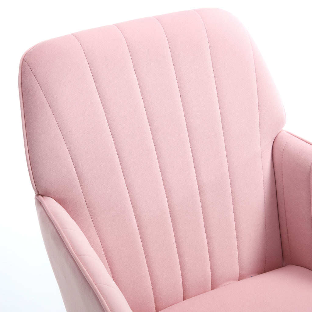 TY Ergonomic Office Chair, Baby Pink Velvet Adjustable Swivel Chair with Lumbar Support for Home Bedroom, Comfortable for Lon