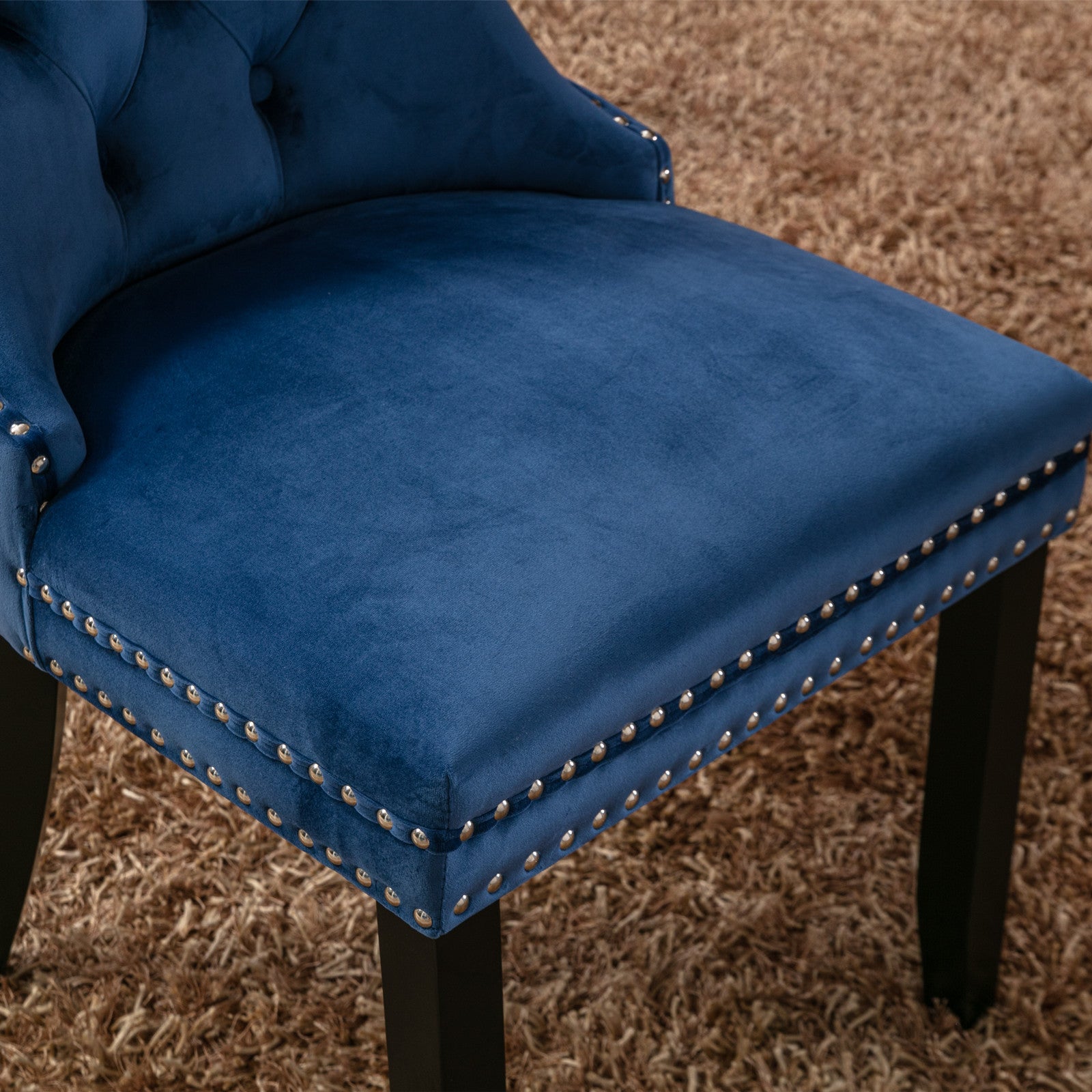 Nikki Collection Modern, High-end Tufted Solid Wood Contemporary Velvet Upholstered Dining Chair with Wood Legs Nailhead Trim 2-Pcs Set,Blue, SW2001BL - Grand Goldman Shop