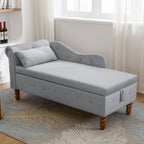 Grey Chaise Lounge Indoor, Velvet Lounge Chair for Bedroom with Storage & Pillow, Modern Upholstered Rolled Arm Chase Lounge for Sleeping with Nailhead Trim for Living Room Bedroom Office - Grand Goldman Shop