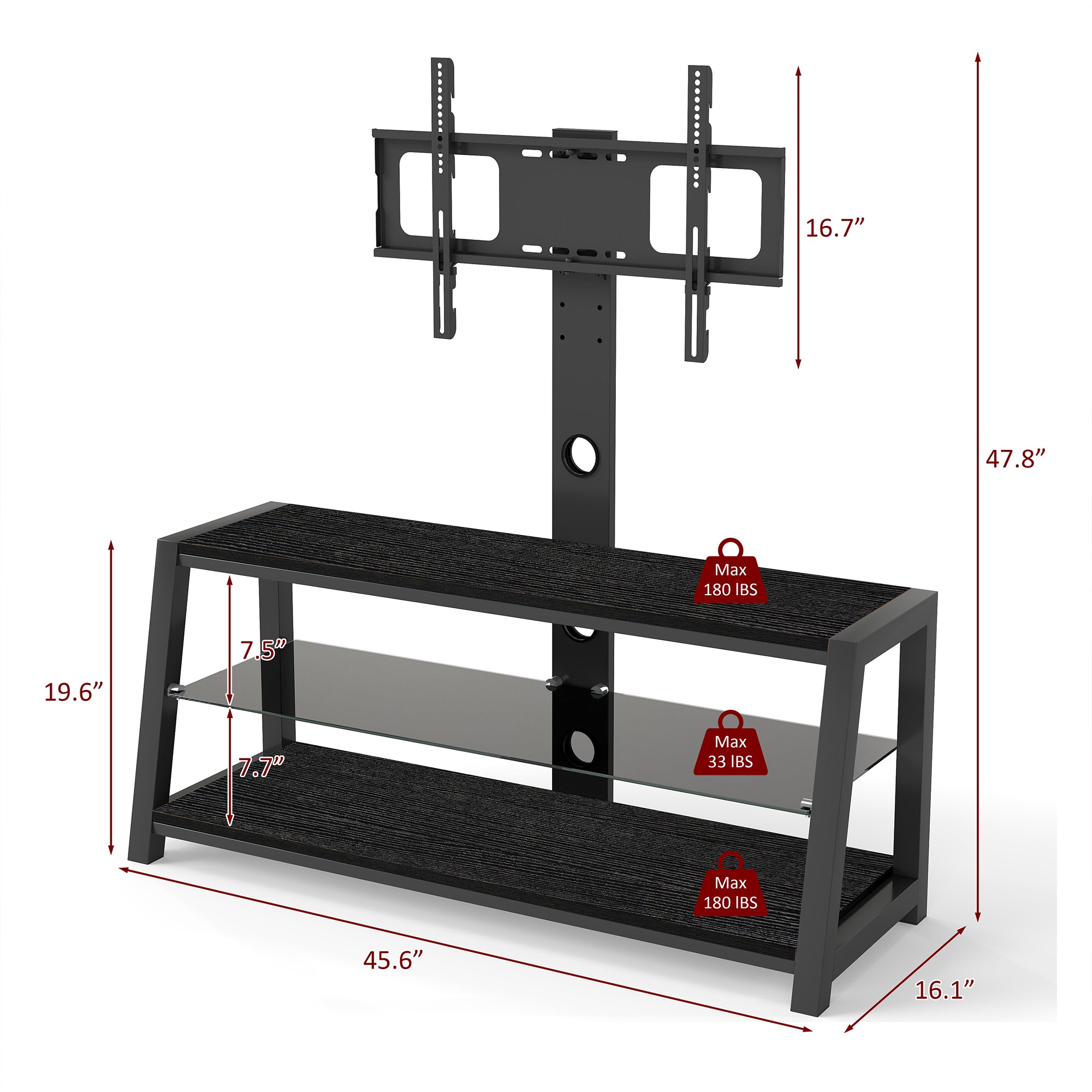 Wooden Storage TV Stand Black Tempered Glass Height Adjustable Universal Swivel Entertainment Center With Mount TV Stand,black - Grand Goldman Shop
