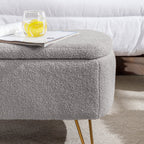 Grey Storage Ottoman Bench for End of Bed Gold Legs, Modern Grey Faux Fur Entryway Bench Upholstered Padded with Storage for Living Room Bedroom - Grand Goldman Shop