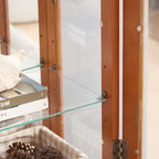 Lighted Glass Cabinet Glass Wine Cabinet Curio Display Cabinet with Adjustable Glass Shelves 2 Doors and 1 drawer Cabinet Bulb Included OAK - Grand Goldman Shop