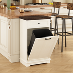 10 Gallon Tilt Out Trash Cabinet Freestanding Trash Bin Cabinet Wood Garbage Recycling Cabinet with Drawer Pet Proof Trash Can Holder for Kitchen Living Room, Antique White (Not include trash can) - Grand Goldman Shop